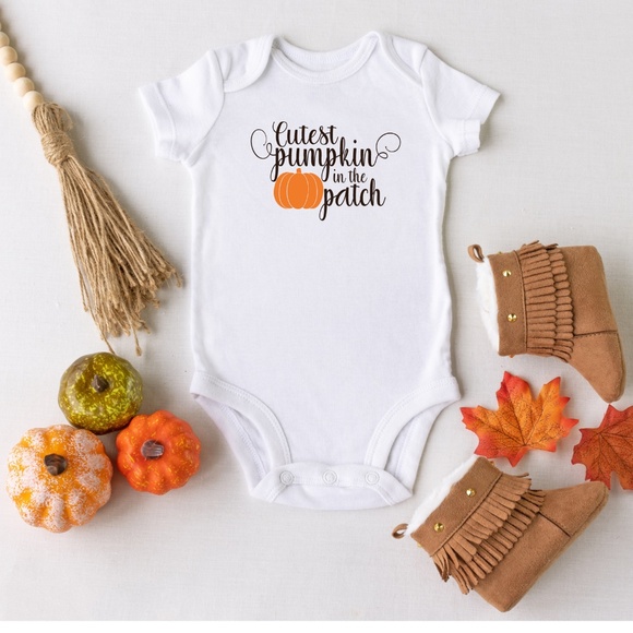 handmade cutest pumpkin in the patch baby bodysuit - Picture 1 of 5
